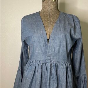 Denim Blue deep V-Neck Women's blouse